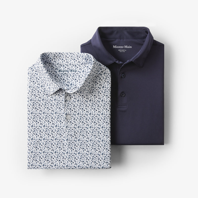 Two-pack Versa Polo - White Print and Navy Solid, featured product shot