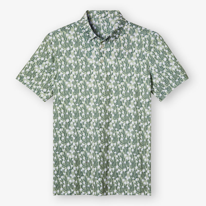 Versa Polo - Fog Green Cacti Floral, fabric swatch closeup