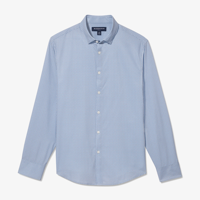 Leeward No Tuck Dress Shirt - Ashley Blue Floral Geo, fabric swatch closeup