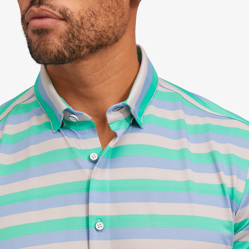 Halyard Short Sleeve - Green Multi Stripe, lifestyle/model