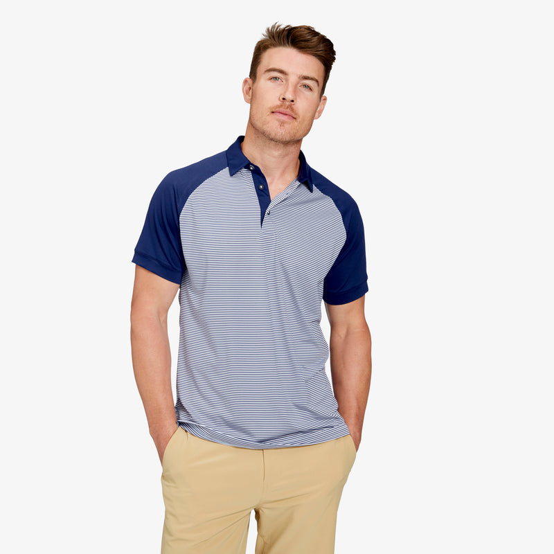 Versa Clubhouse Polo - Pink Navy Mini Stripe, featured product shot