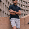 Helmsman Shorts - Gray Camo Print, lifestyle/model photo