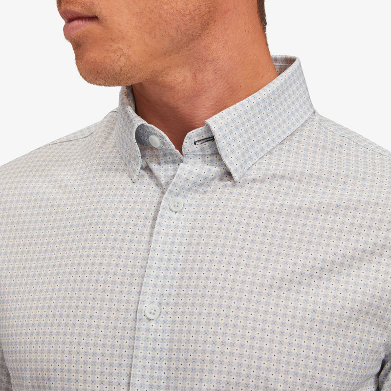 Leeward Dress Shirt - Gray Geo Basketweave Print, lifestyle/model