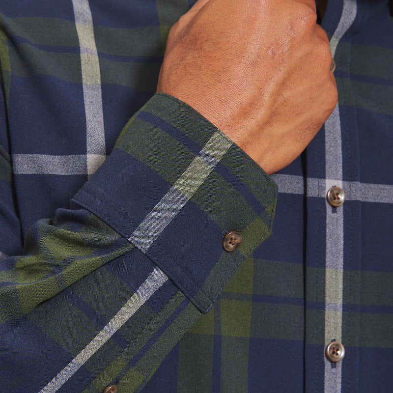 City Flannel - Olive Navy Large Plaid, fabric swatch closeup