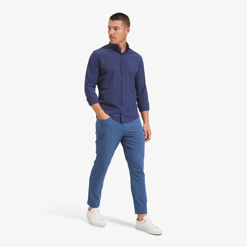 Leeward No Tuck Dress Shirt - Navy Solid, lifestyle/model