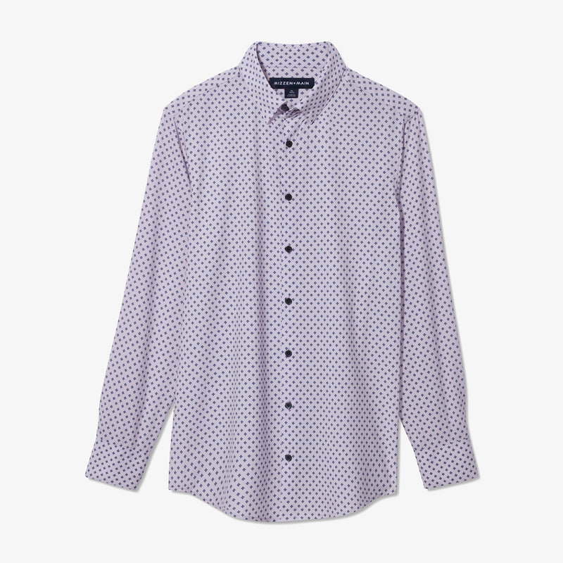 Monaco Dress Shirt - Lavender Blue Geo Print, fabric swatch closeup