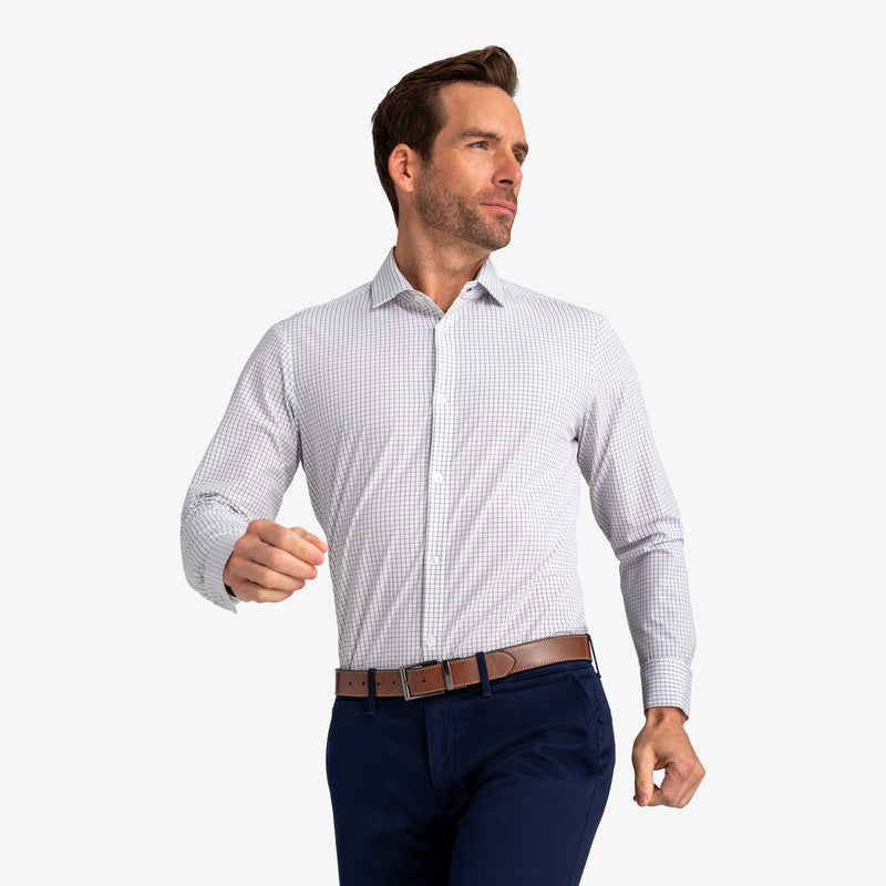 Leeward Dress Shirt - White Navy Mini Grid, lifestyle/model