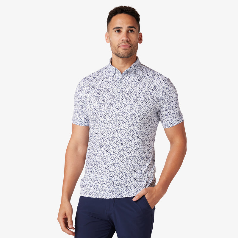 Versa Polo - White Navy Floral Print, featured product shot