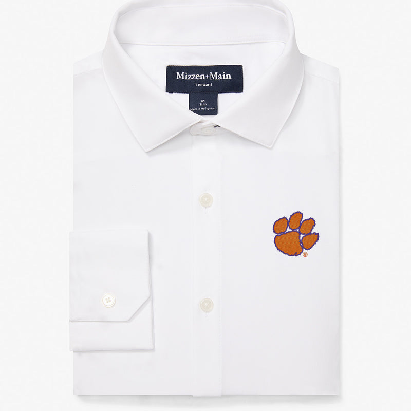 Clemson Leeward Dress Shirt - White Solid, featured product shot