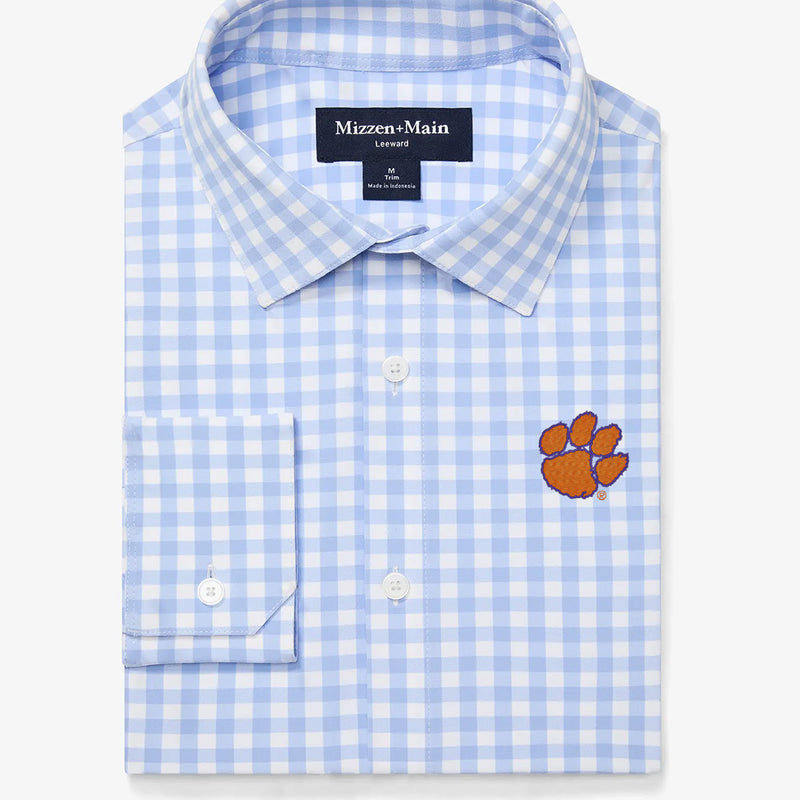 Clemson Leeward Dress Shirt - Light Blue Gingham, featured product shot