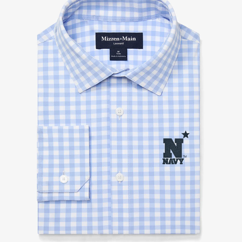 Navy Leeward Dress Shirt - Light Blue Gingham, featured product shot