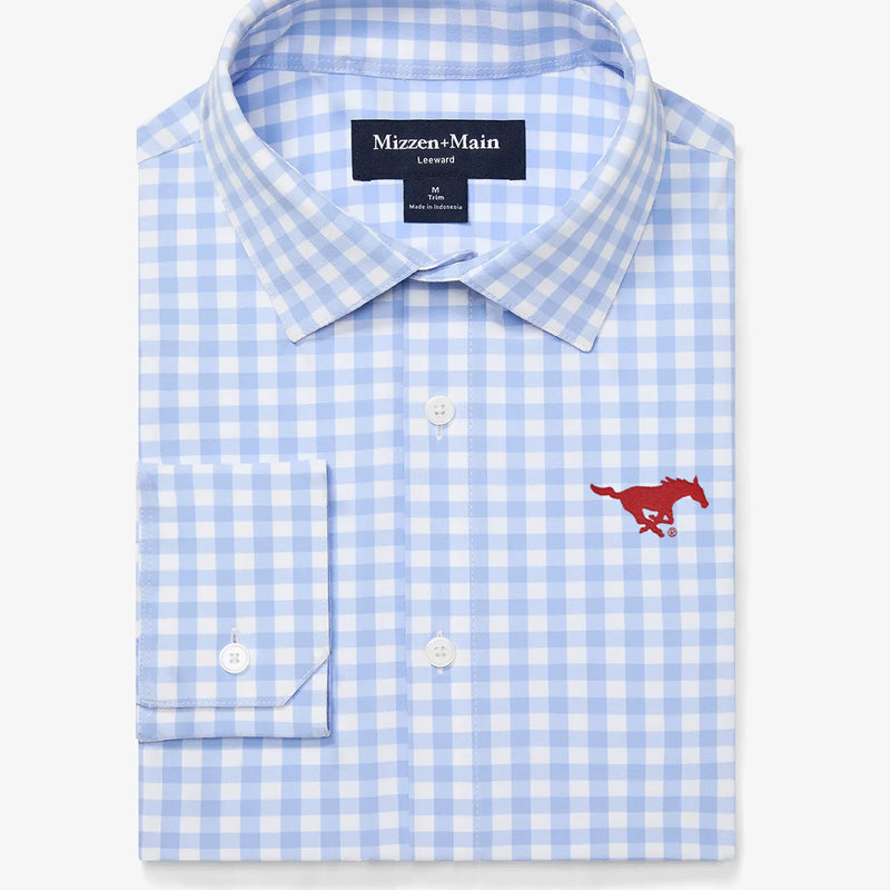 SMU Leeward Dress Shirt - Light Blue Gingham, featured product shot