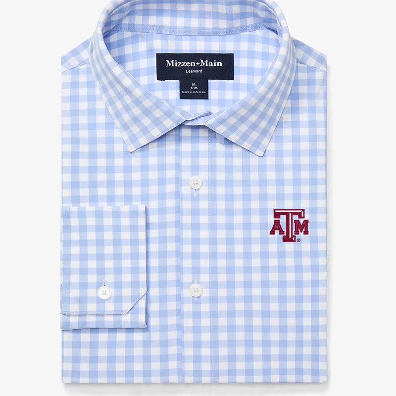 Texas A&M Leeward Dress Shirt - Light Blue Gingham, featured product shot