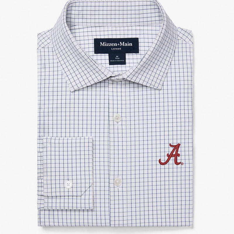 Alabama Leeward Dress Shirt - White Navy Mini Grid, featured product shot