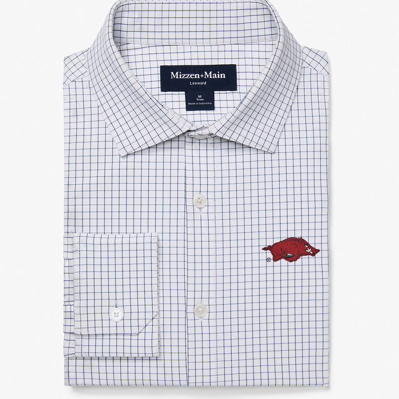 University of Arkansas Leeward Dress Shirt - White Navy Mini Grid, featured product shot