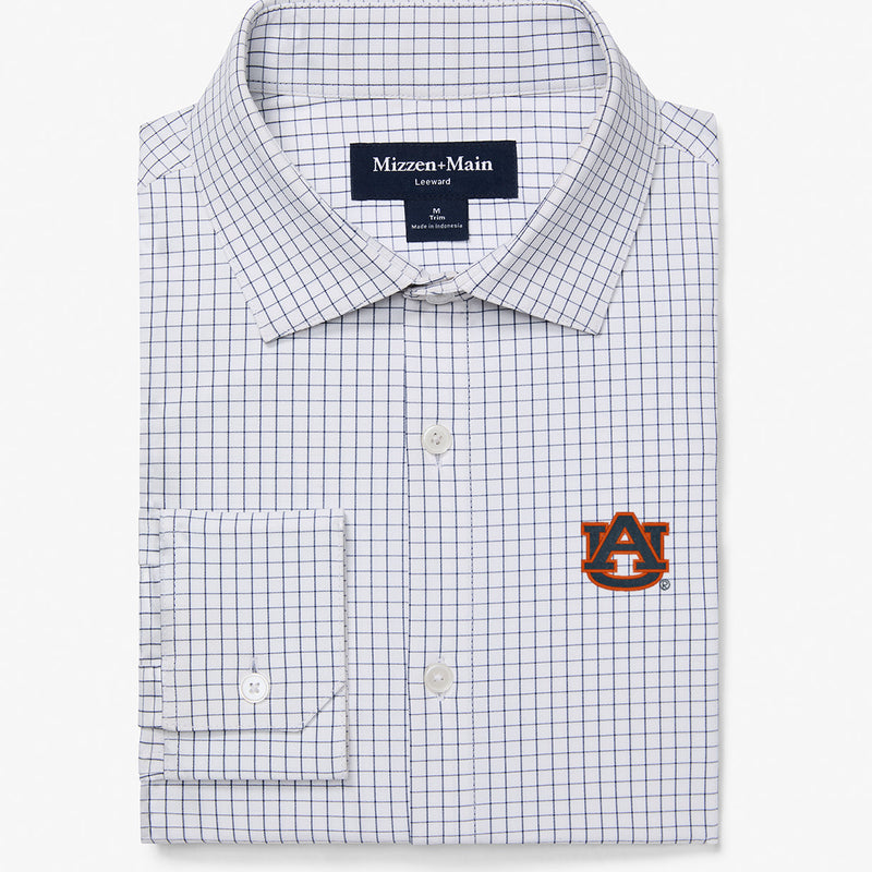 Auburn Leeward Dress Shirt - White Navy Mini Grid, featured product shot