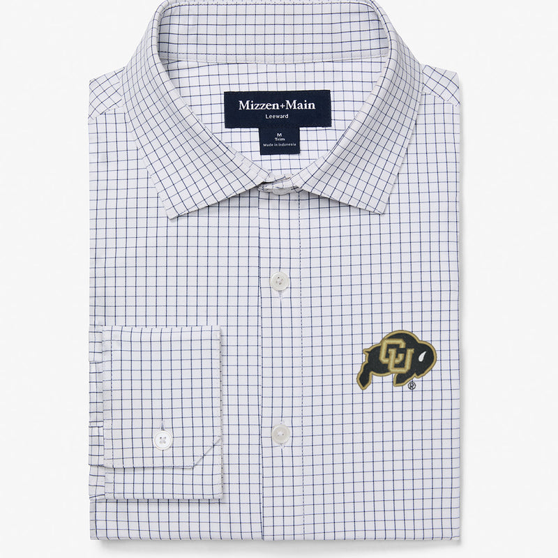 Colorado Boulder Leeward Dress Shirt - White Navy Mini Grid, featured product shot