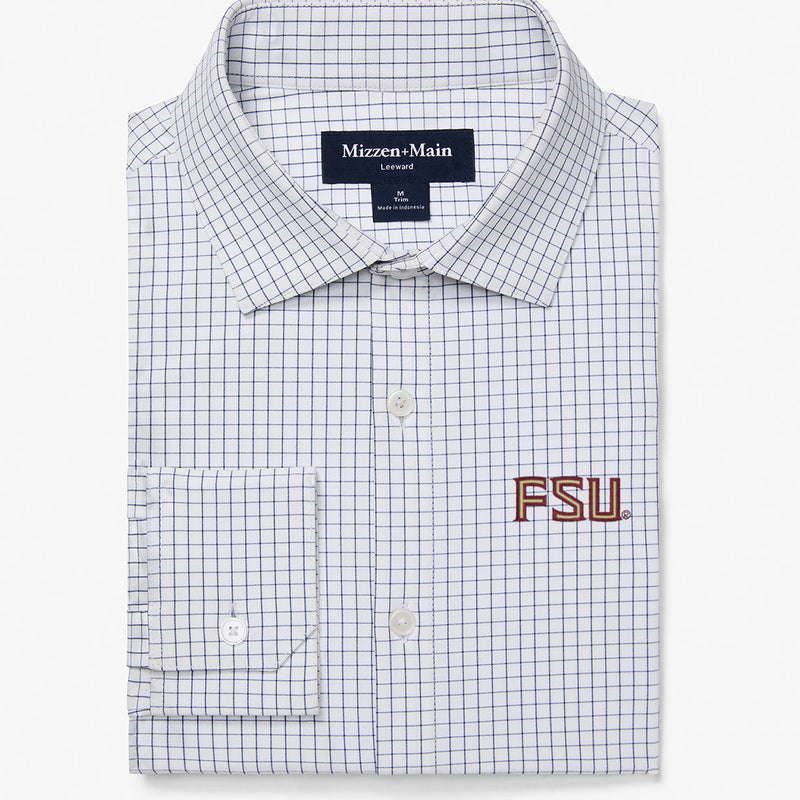 FSU Leeward Dress Shirt - White Navy Mini Grid, featured product shot