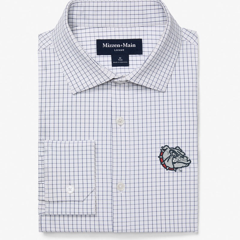 Gonzaga Leeward Dress Shirt - White Navy Mini Grid, featured product shot