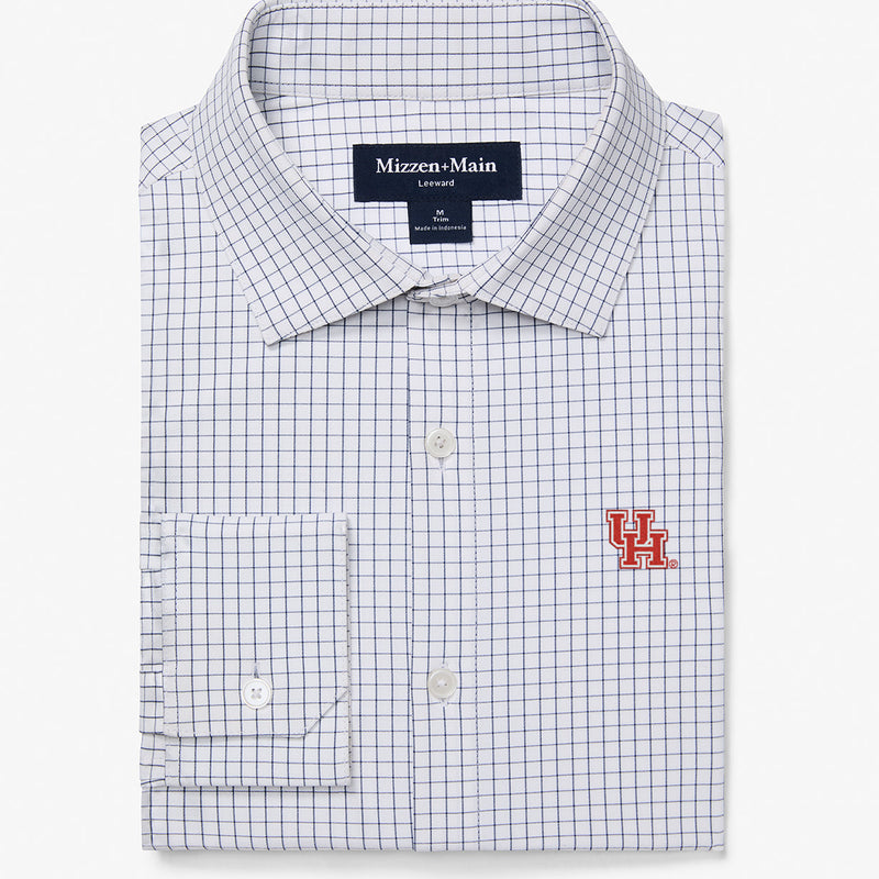 University of Houston Leeward Dress Shirt - White Navy Mini Grid, featured product shot