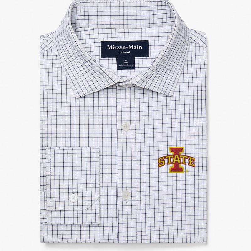 Iowa State University Leeward Dress Shirt - White Navy Mini Grid, featured product shot