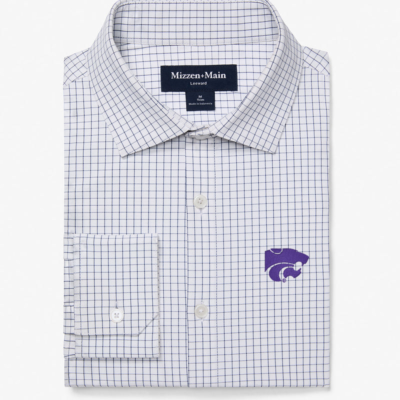 Kansas State Leeward Dress Shirt - White Navy Mini Grid, featured product shot