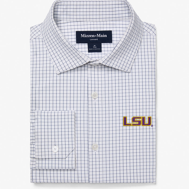 LSU Leeward Dress Shirt - White Navy Mini Grid, featured product shot