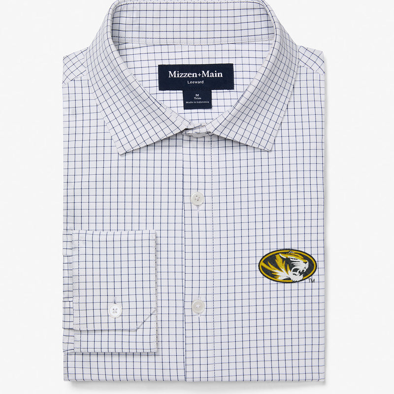 Missouri Leeward Dress Shirt - White Navy Mini Grid, featured product shot