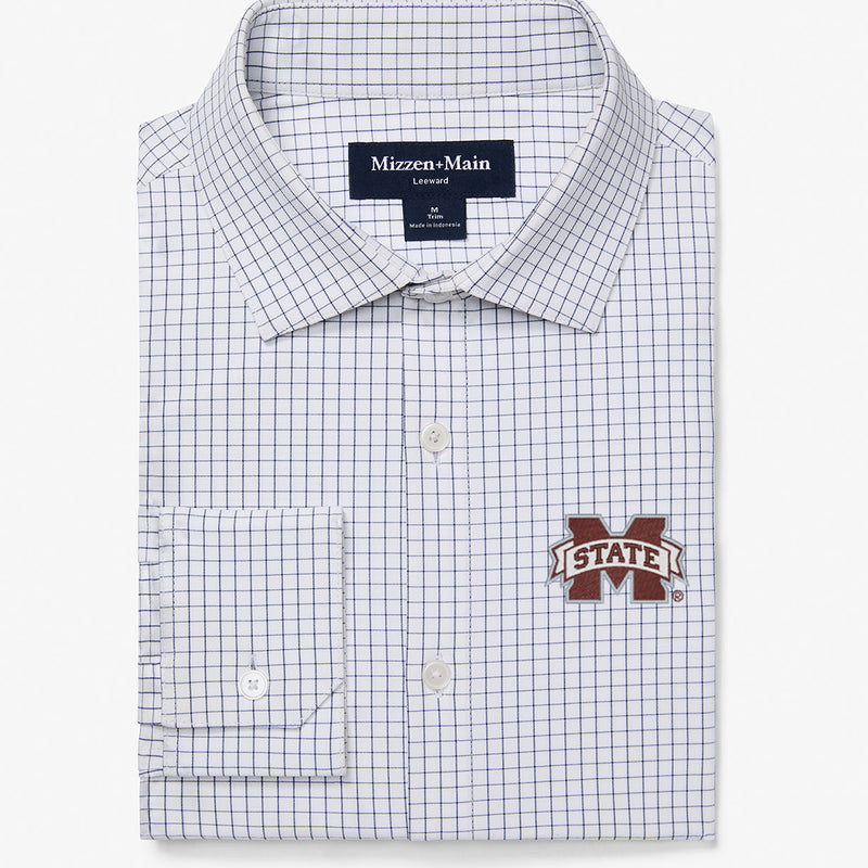 Mississippi State Leeward Dress Shirt - White Navy Mini Grid, featured product shot