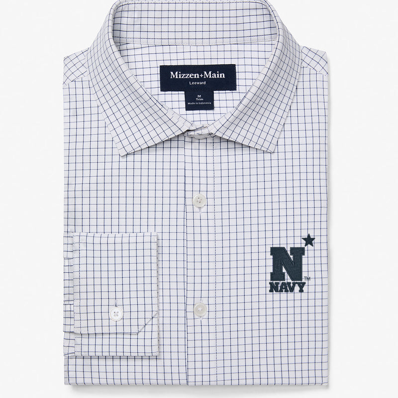 Navy Leeward Dress Shirt - White Navy Mini Grid, featured product shot