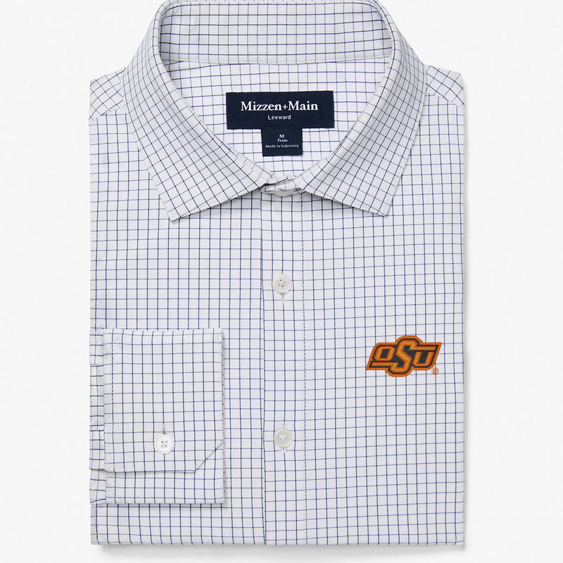 Oklahoma State Leeward Dress Shirt - White Navy Mini Grid, featured product shot