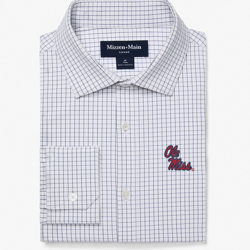 Ole Miss Leeward Dress Shirt - White Navy Mini Grid, featured product shot