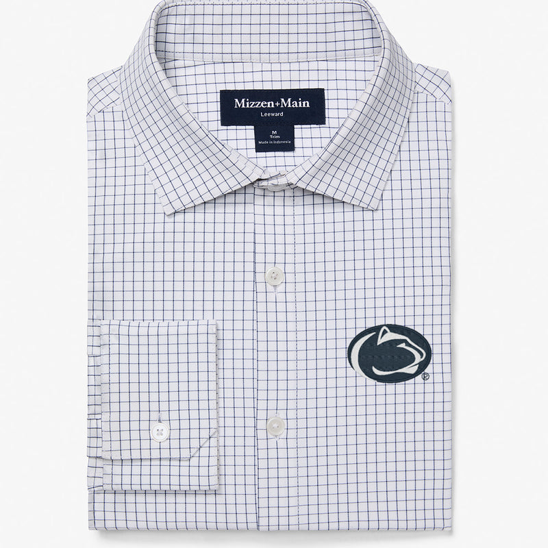 Penn State Leeward Dress Shirt - White Navy Mini Grid, featured product shot