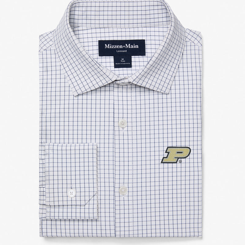 Purdue Leeward Dress Shirt - White Navy Mini Grid, featured product shot