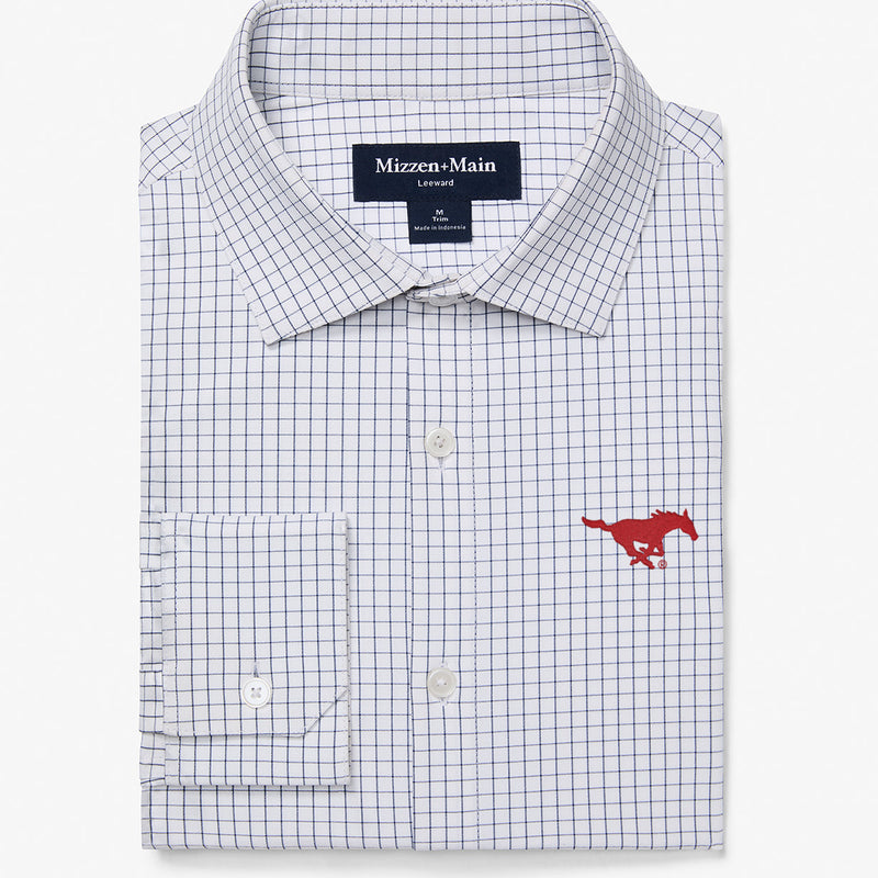 SMU Leeward Dress Shirt - White Navy Mini Grid, featured product shot