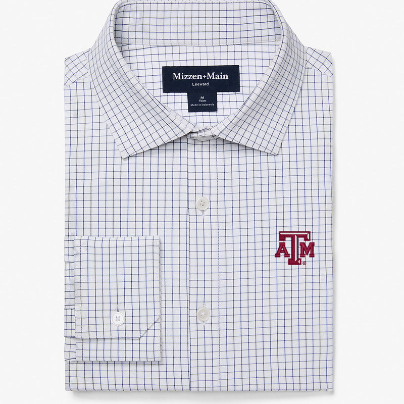 Texas A&M Leeward Dress Shirt - White Navy Mini Grid, featured product shot