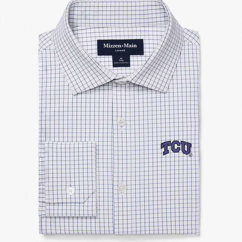 TCU Leeward Dress Shirt - White Navy Mini Grid, featured product shot