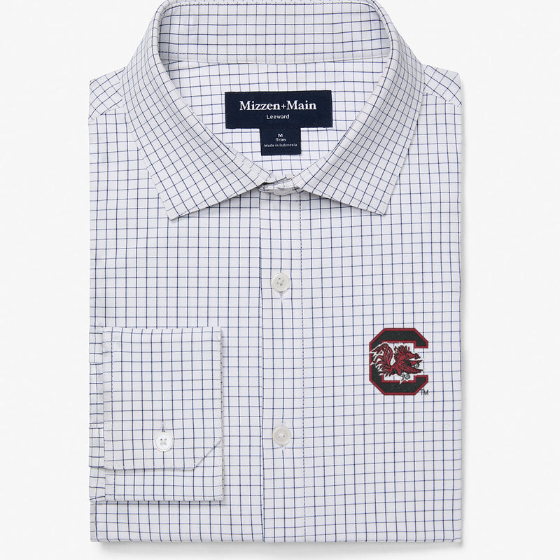 South Carolina Leeward Dress Shirt - White Navy Mini Grid, featured product shot