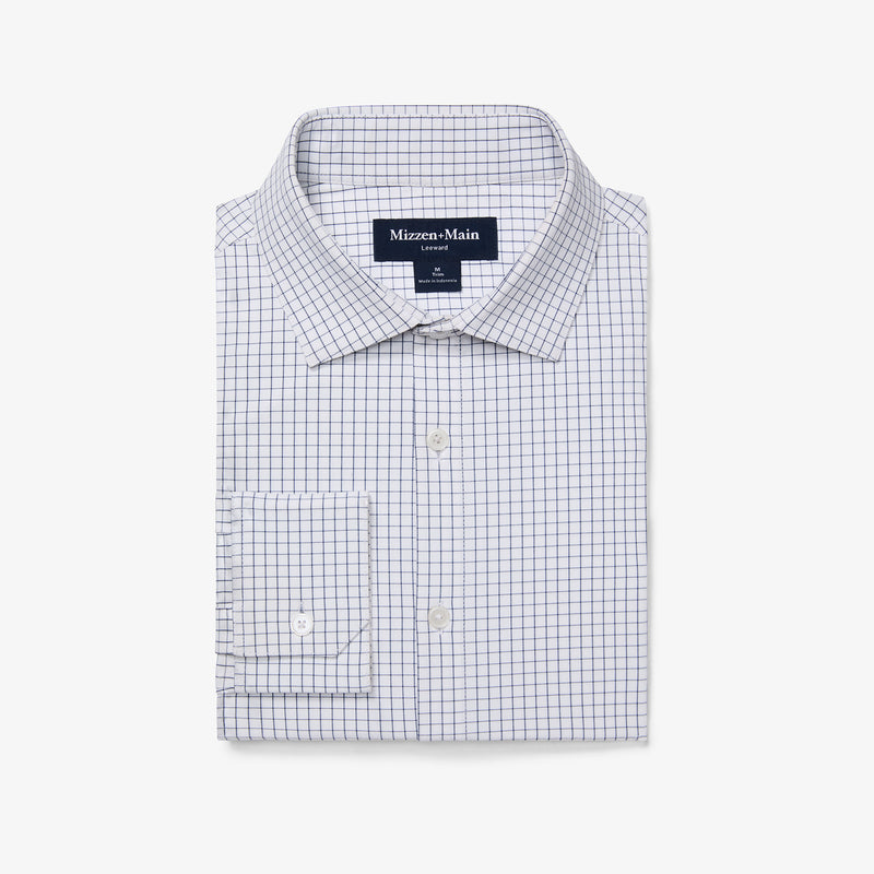 Leeward Dress Shirt - White Navy Mini Grid, featured product shot