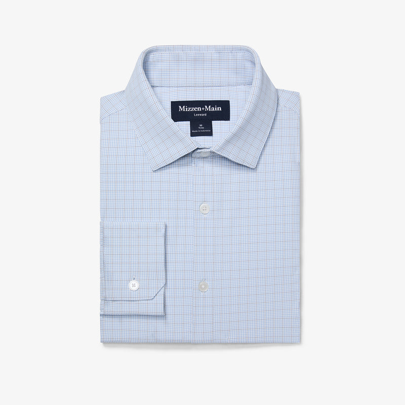 Leeward Dress Shirt - Light Blue Mini Plaid, featured product shot