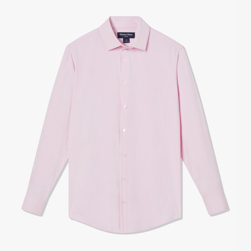 Leeward Dress Shirt - Rose Banker Stripe, fabric swatch closeup