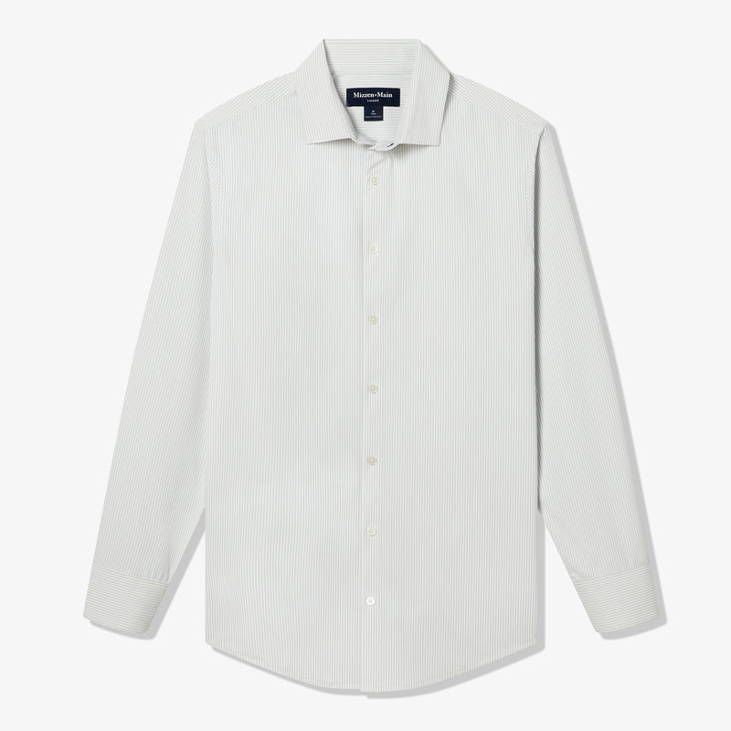 Leeward Dress Shirt - Silver Banker Stripe, fabric swatch closeup