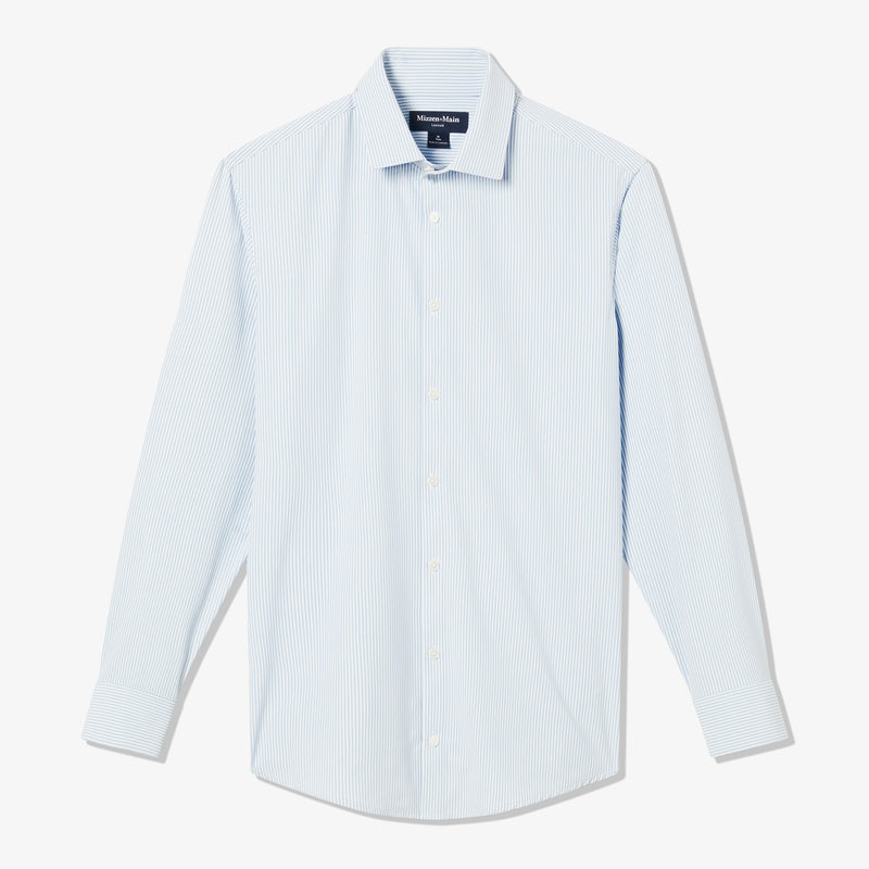 Leeward Dress Shirt - Bel Air Blue Banker Stripe, fabric swatch closeup