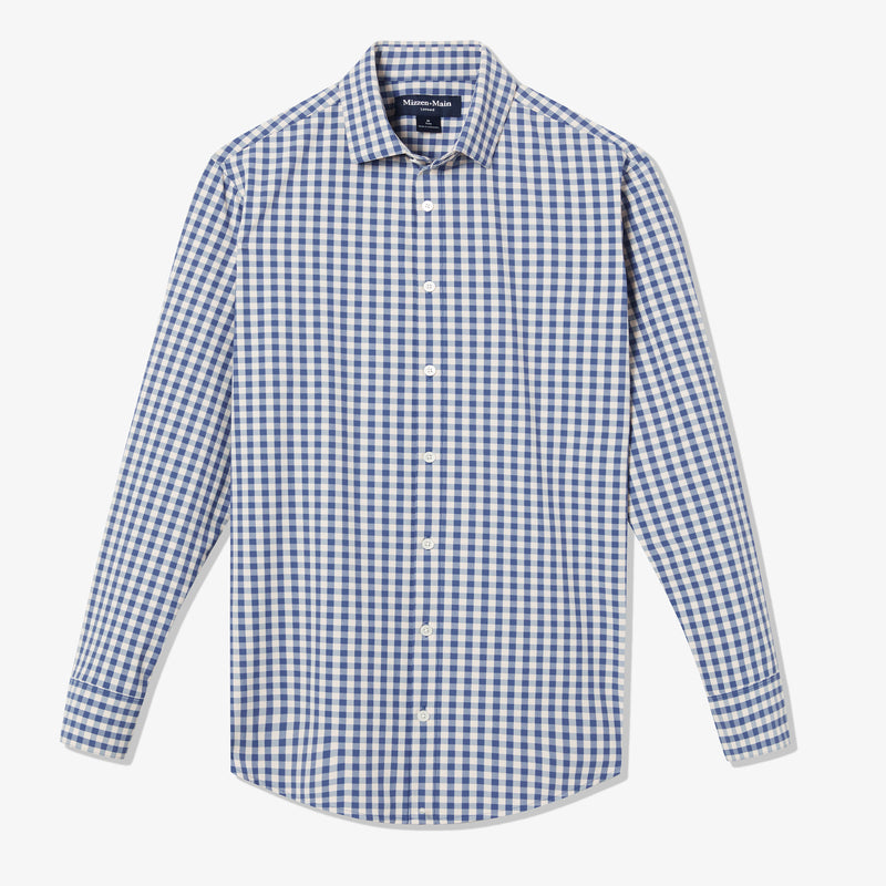 Leeward Dress Shirt - Navy Madison Check, fabric swatch closeup