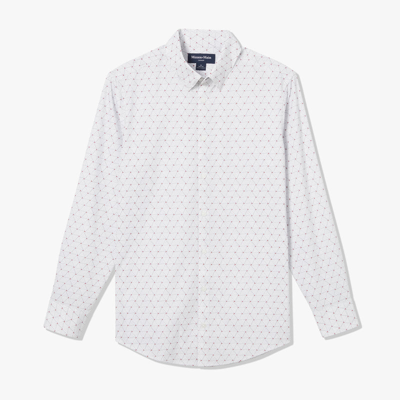 Leeward Dress Shirt - White Linear Triangle, fabric swatch closeup