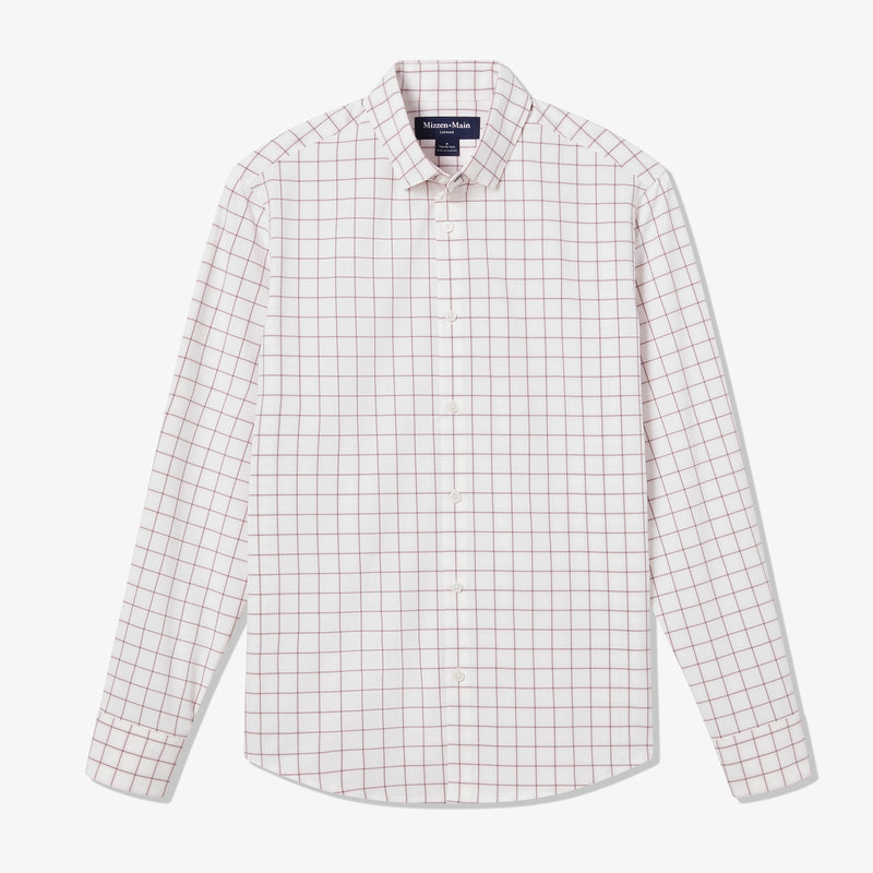 Leeward No Tuck Dress Shirt - White Everett Plaid, fabric swatch closeup