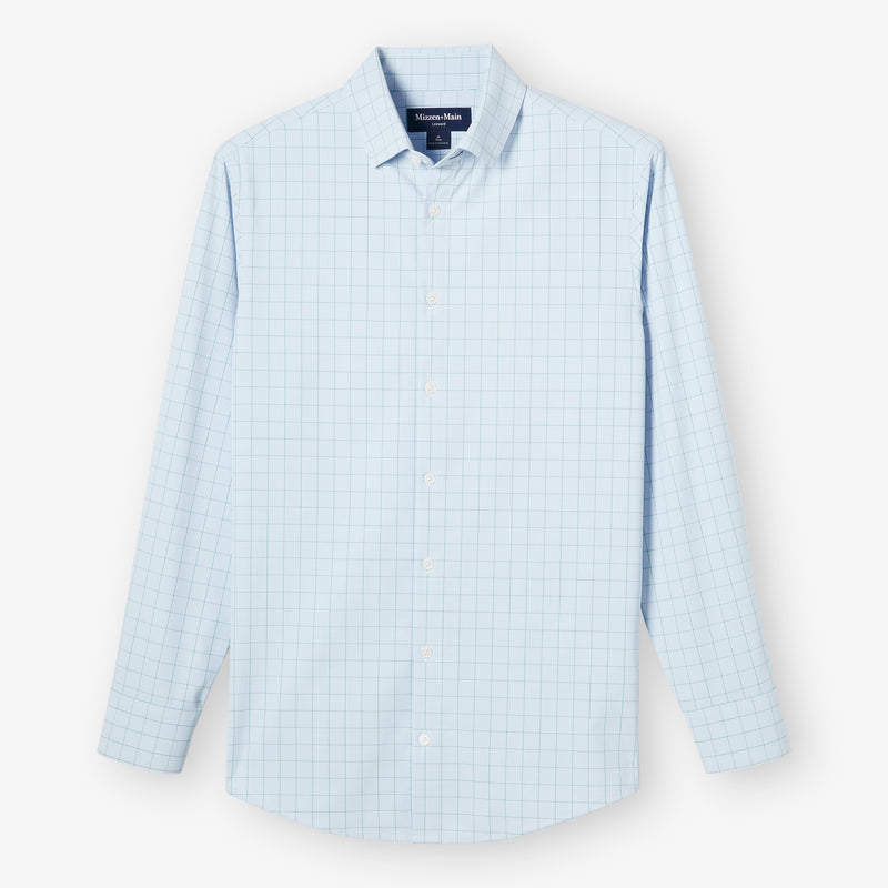 Leeward Dress Shirt - Sky Crayton Plaid, fabric swatch closeup