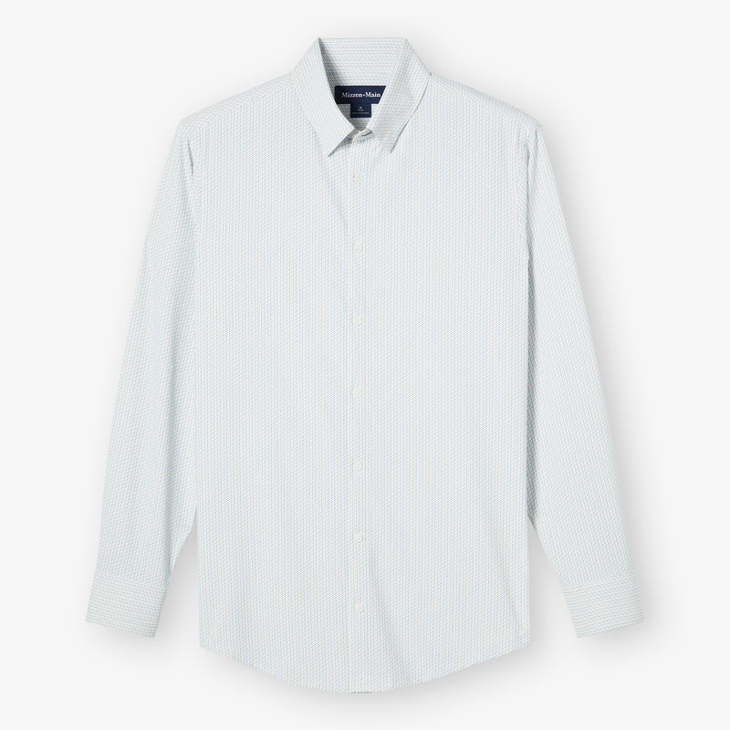 Monaco Dress Shirt - Cyan Triangle Geo, fabric swatch closeup