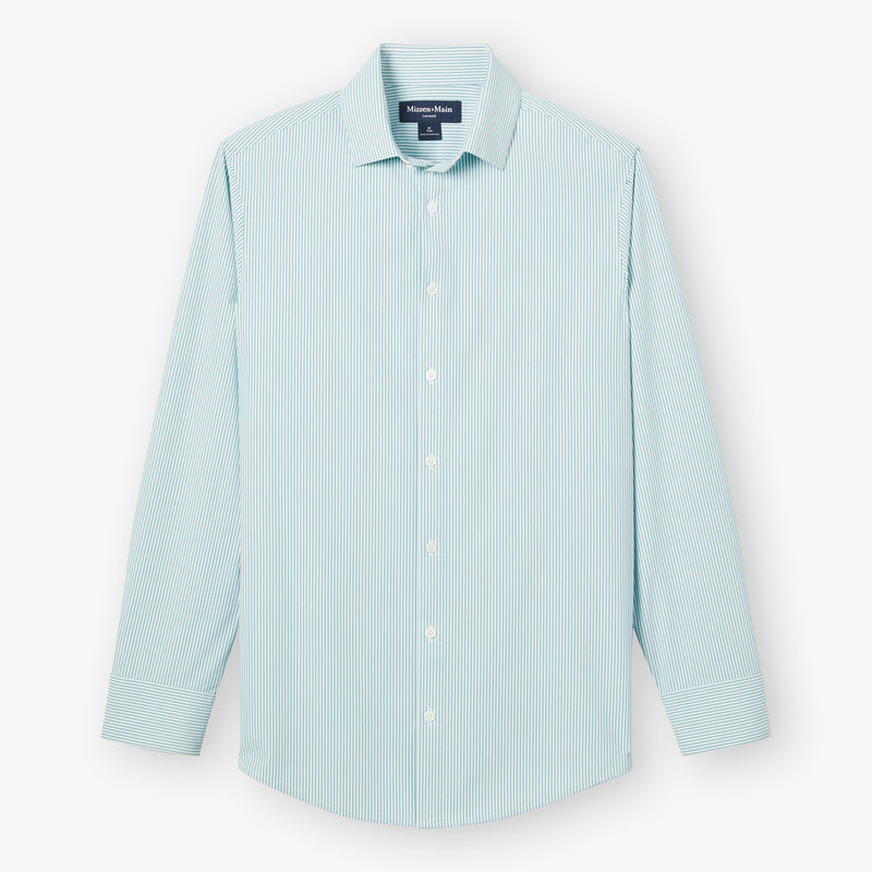 Leeward Dress Shirt - Nile Blue Banker Stripe, fabric swatch closeup