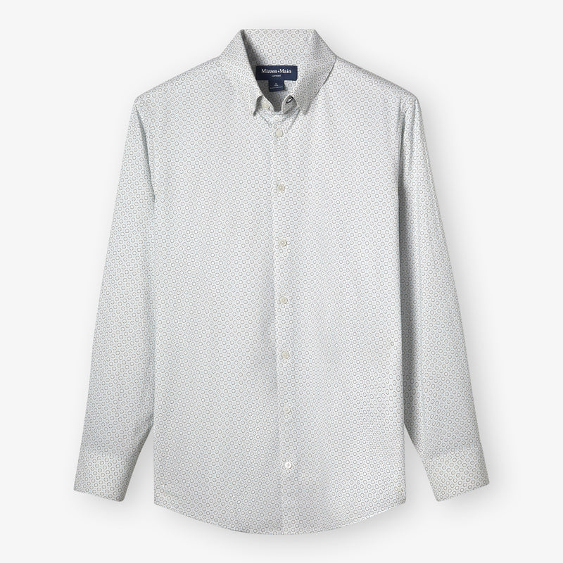 Leeward Dress Shirt - White Medallion Print, fabric swatch closeup